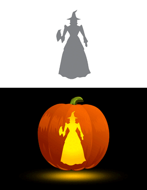 Victorian Witch With Crow Pumpkin Stencil