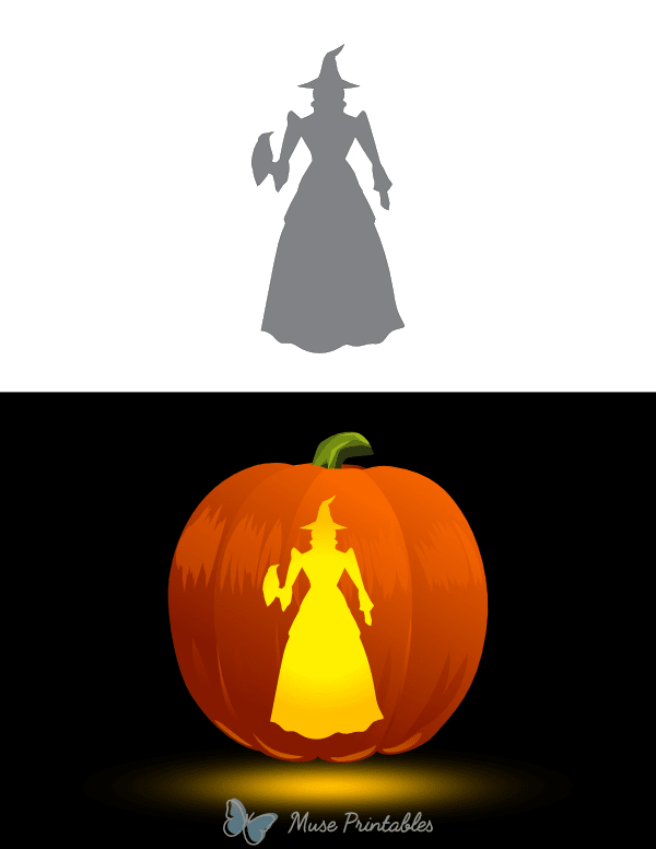 Victorian Witch With Crow Pumpkin Stencil