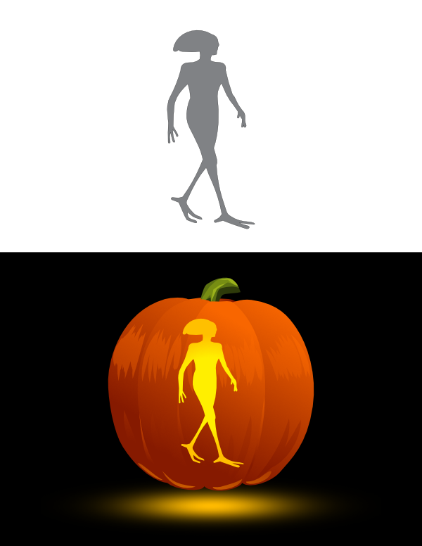 Printable Walking Alien Pumpkin Stencil