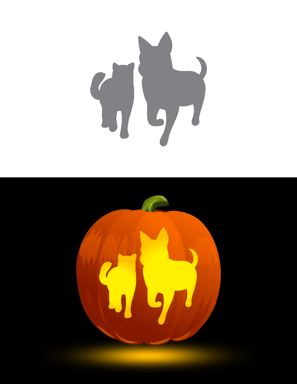 Printable Walking Cat and Dog Pumpkin Stencil
