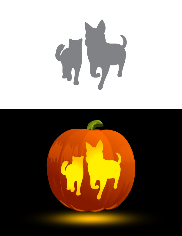 Printable Walking Cat And Dog Pumpkin Stencil