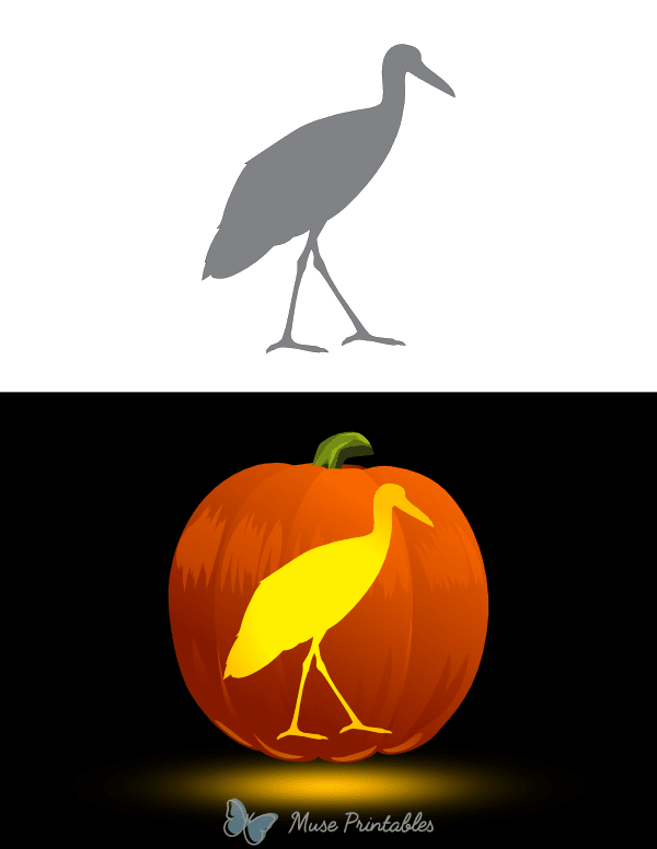 Walking Stork Outline Pumpkin Stencil