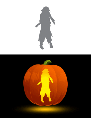 Walking Zombie Girl Pumpkin Stencil