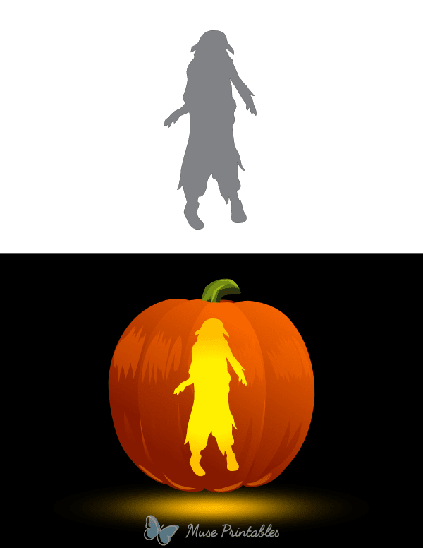 Walking Zombie Girl Pumpkin Stencil