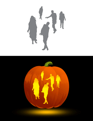 Walking Zombie Horde Pumpkin Stencil