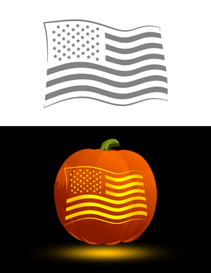Waving American Flag Pumpkin Stencil