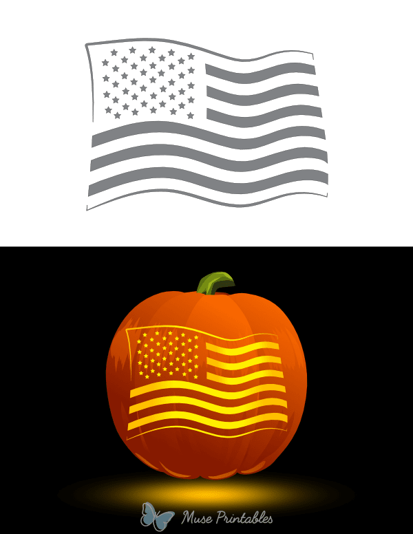 Waving American Flag Pumpkin Stencil