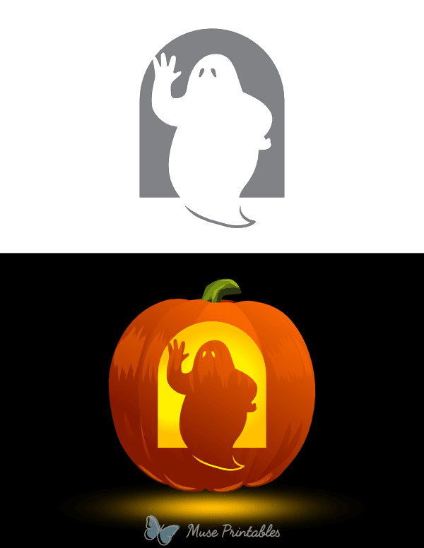 Waving Ghost Pumpkin Stencil