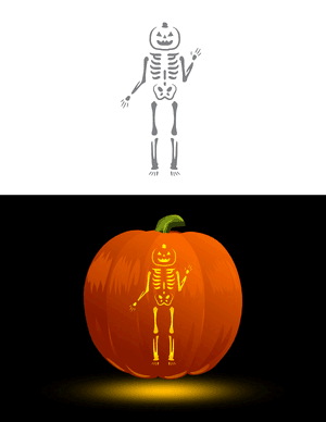 Waving Skeleton With Pumpkin Head Pumpkin Stencil