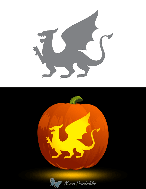 Welsh Dragon Outline Pumpkin Stencil