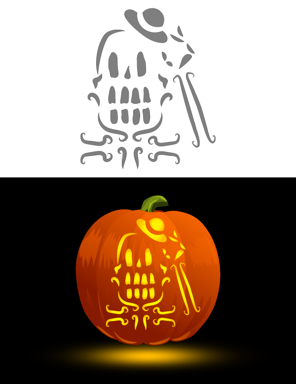 Printable Whimsical Skull Pumpkin Stencil