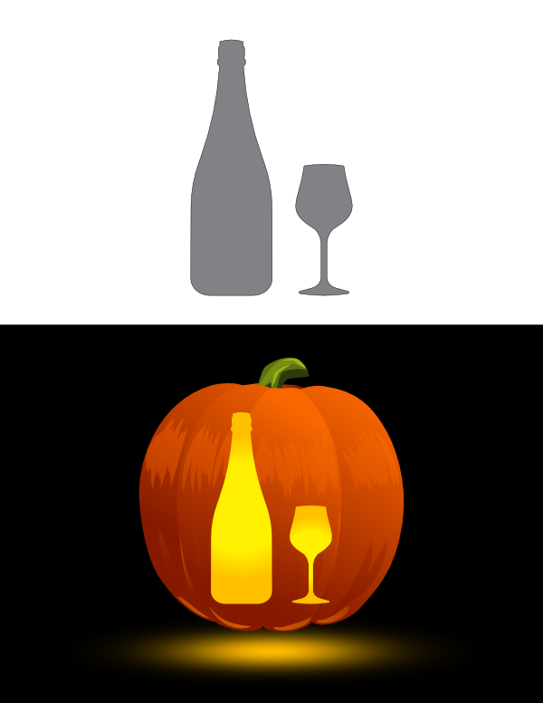 Wine Bottle and Glass Pumpkin Stencil