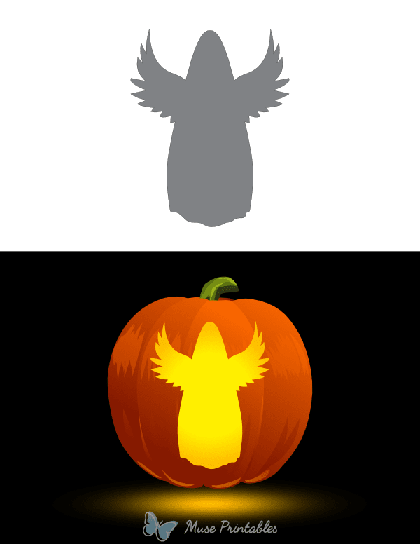 Winged Ghost Outline Pumpkin Stencil