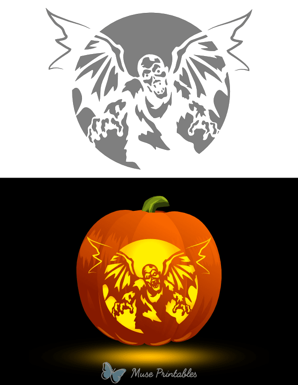 Winged Zombie Pumpkin Stencil