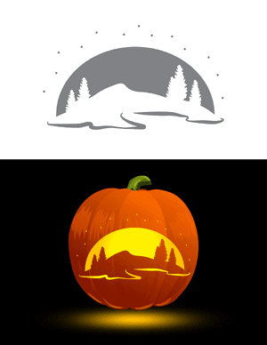 Winter Landscape With Falling Snow Pumpkin Stencil
