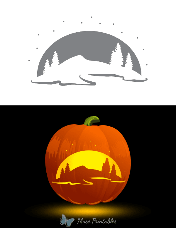 Winter Landscape With Falling Snow Pumpkin Stencil