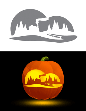 Winter Landscape With House Pumpkin Stencil