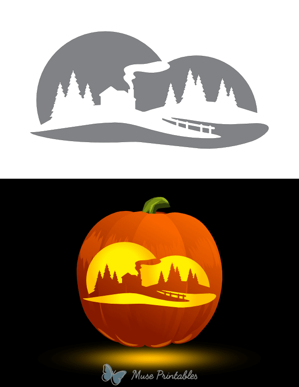 Winter Landscape With House Pumpkin Stencil