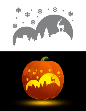 Winter Reindeer Scene Pumpkin Stencil