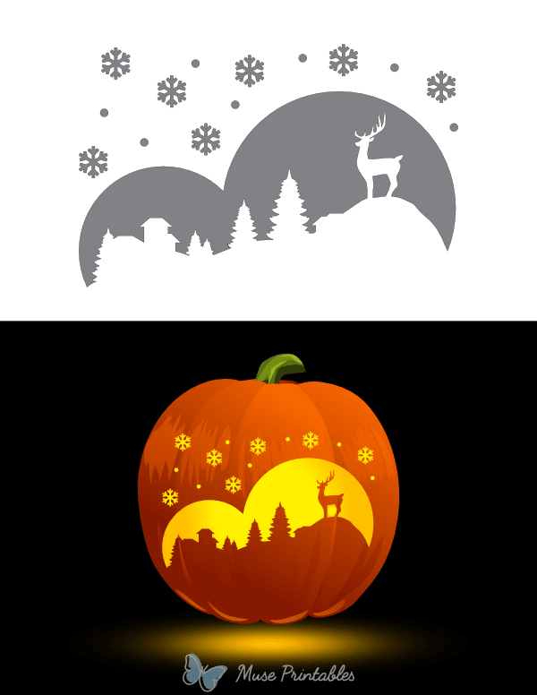 Winter Reindeer Scene Pumpkin Stencil