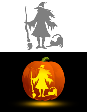 Witch and Cat Pumpkin Stencil
