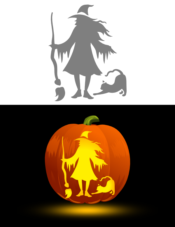 Printable Witch and Cat Pumpkin Stencil