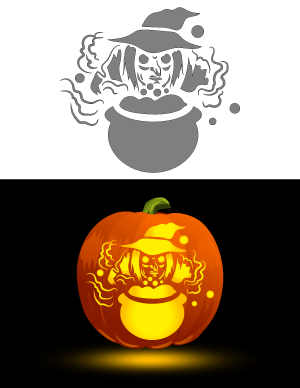 Witch And Cauldron Pumpkin Stencil
