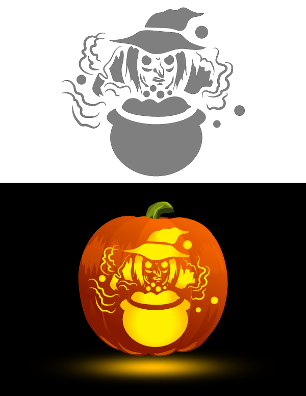 Printable Witch And Cauldron Pumpkin Stencil