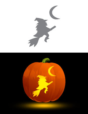 Witch and Crescent Moon Pumpkin Stencil