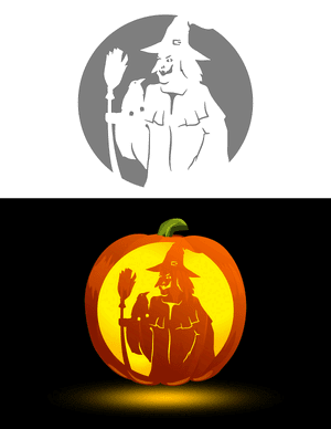 Witch and Crow Pumpkin Stencil