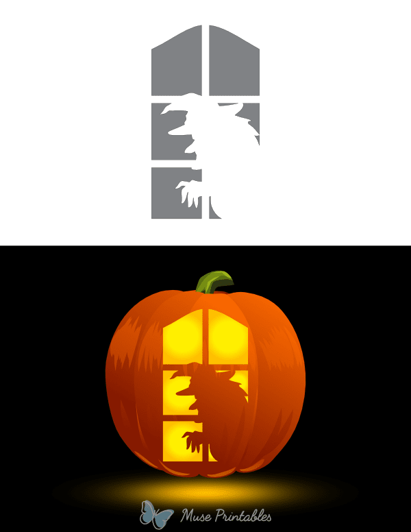 Witch Creeping By Window Pumpkin Stencil