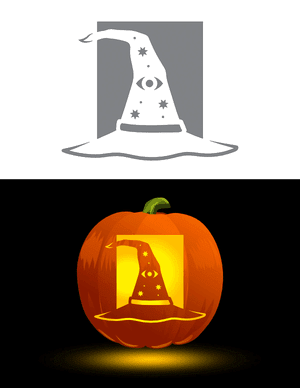 Witch Hat Decorated With Eye and Stars Pumpkin Stencil