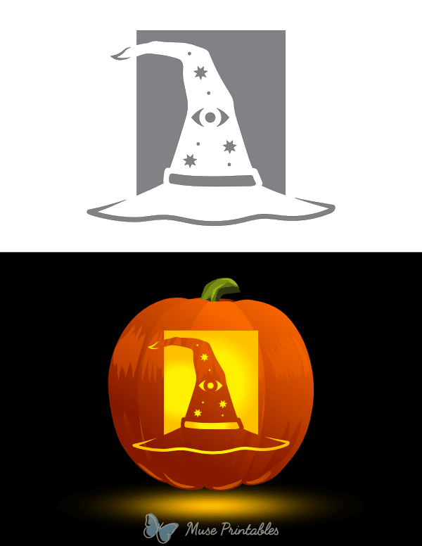 Printable Witch Hat Decorated With Eye and Stars Pumpkin Stencil