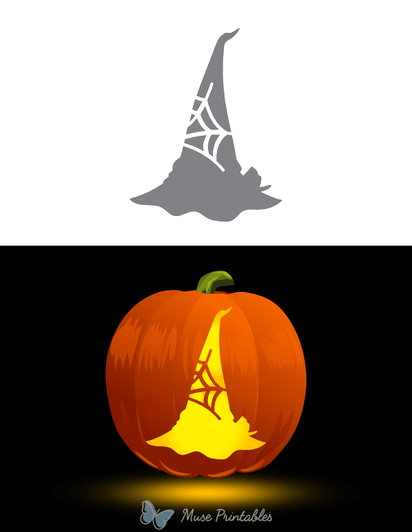 Witch Hat Decorated With Spider Web Pumpkin Stencil