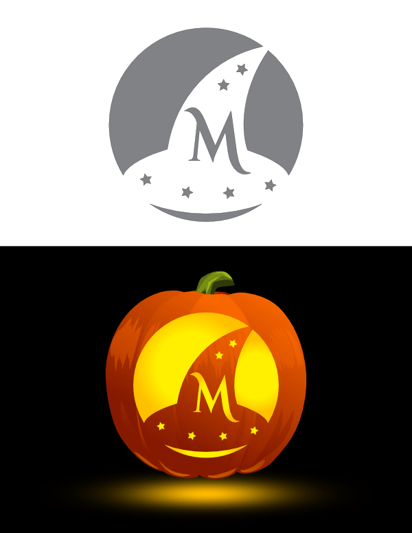 Printable Witch Hat Letter M Pumpkin Stencil