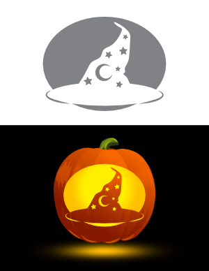 Witch Hat With Moon and Stars Pumpkin Stencil