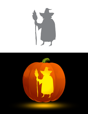 Witch With Broom Pumpkin Stencil