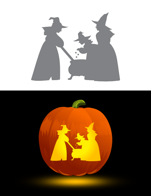 Printable Witches And Cauldron Pumpkin Stencil