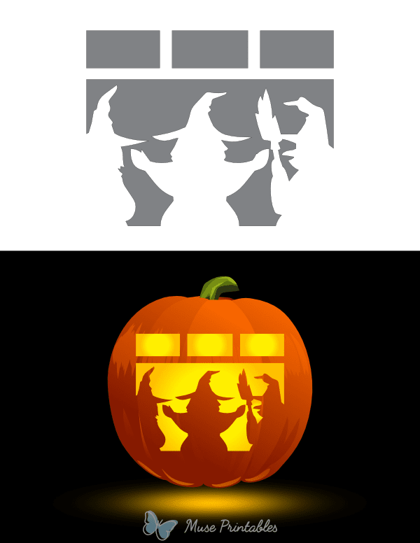 Witches At Window Pumpkin Stencil