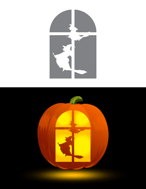 Witches Flying By Window Pumpkin Stencil