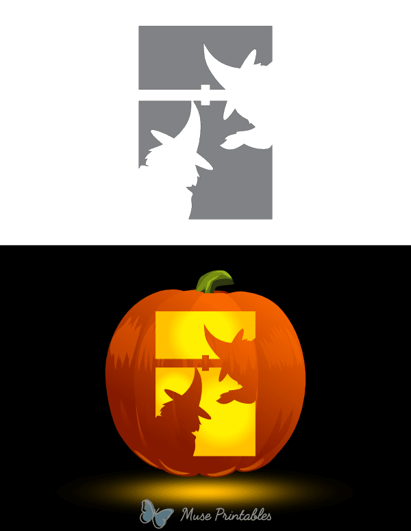 Witches Outside Window Pumpkin Stencil