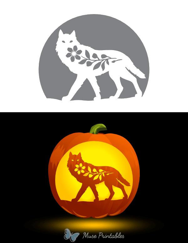 Wolf and Flower Pumpkin Stencil