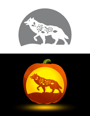 Wolf and Roses Pumpkin Stencil