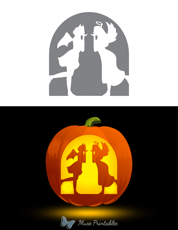 Woman Angel and Devil Pumpkin Stencil