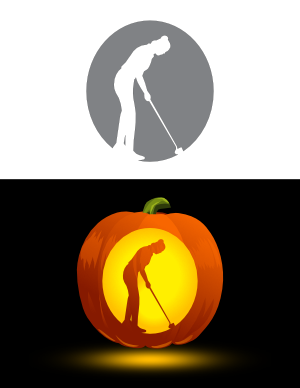 Woman Golfing Pumpkin Stencil