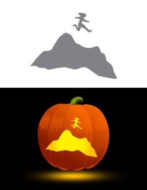 Woman Jumping on Mountain Pumpkin Stencil