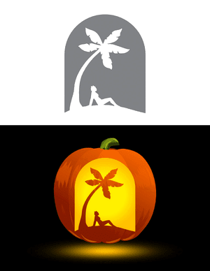 Woman Relaxing on Beach Pumpkin Stencil