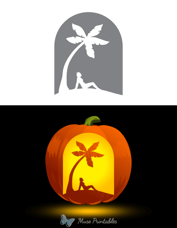 Woman Relaxing on Beach Pumpkin Stencil