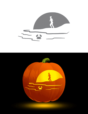 Woman Running on Beach Pumpkin Stencil