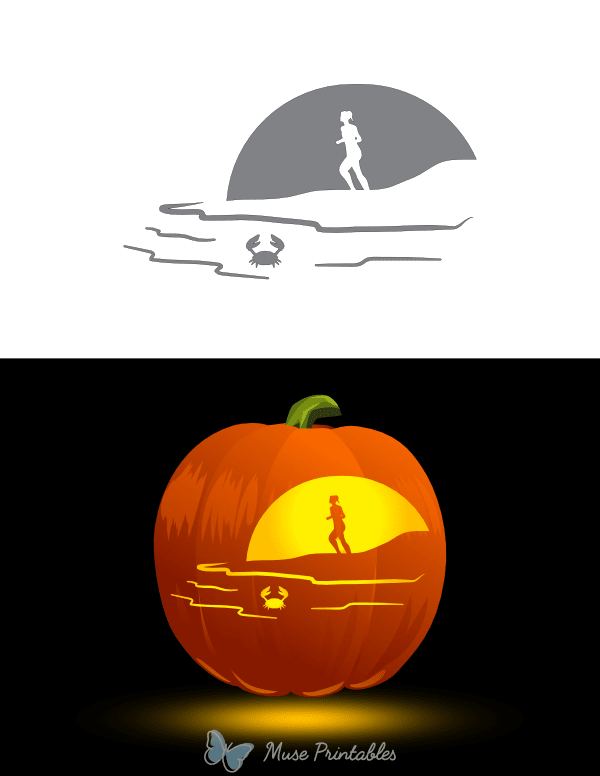 Woman Running on Beach Pumpkin Stencil